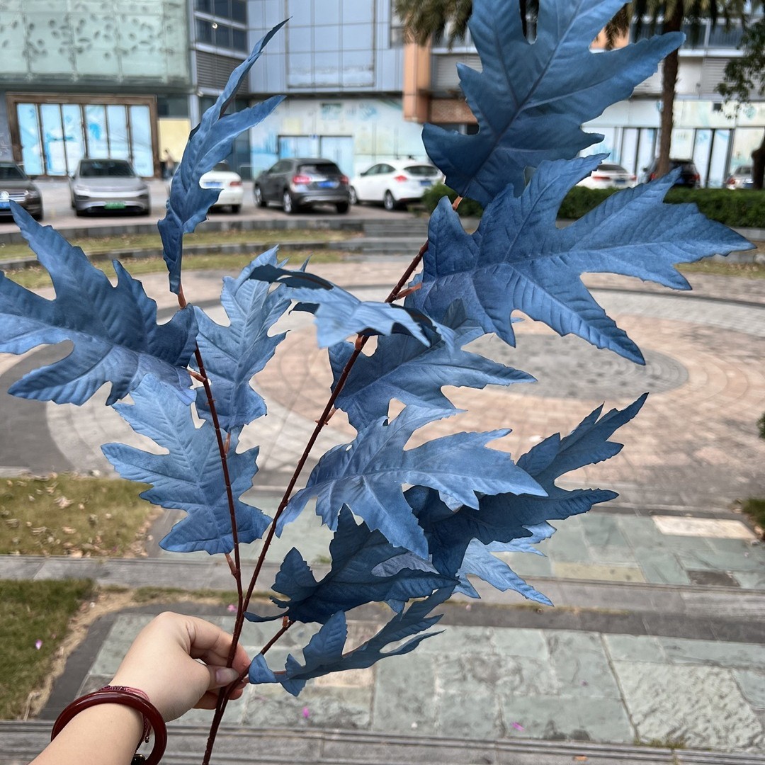 Bleu Poussiéreux, feuille de chêne à 3 dents bleu foncé
