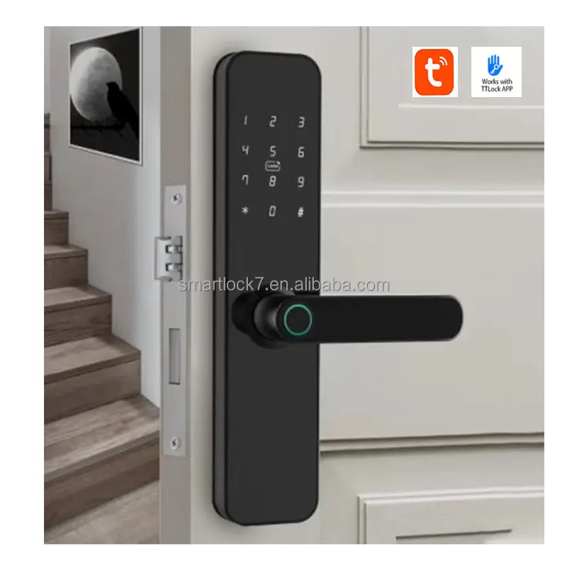 Cerradura de puerta inteligente Tuya/Ttlock con Wifi, control remoto, sin llave, huella dactilar, biométrica, para dormitorio
