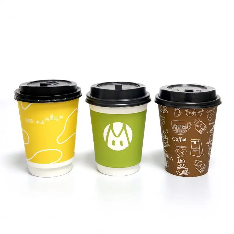 BOT-taza de papel de café desechable biodegradable, personalizada, reutilizable, azul, 12 oz