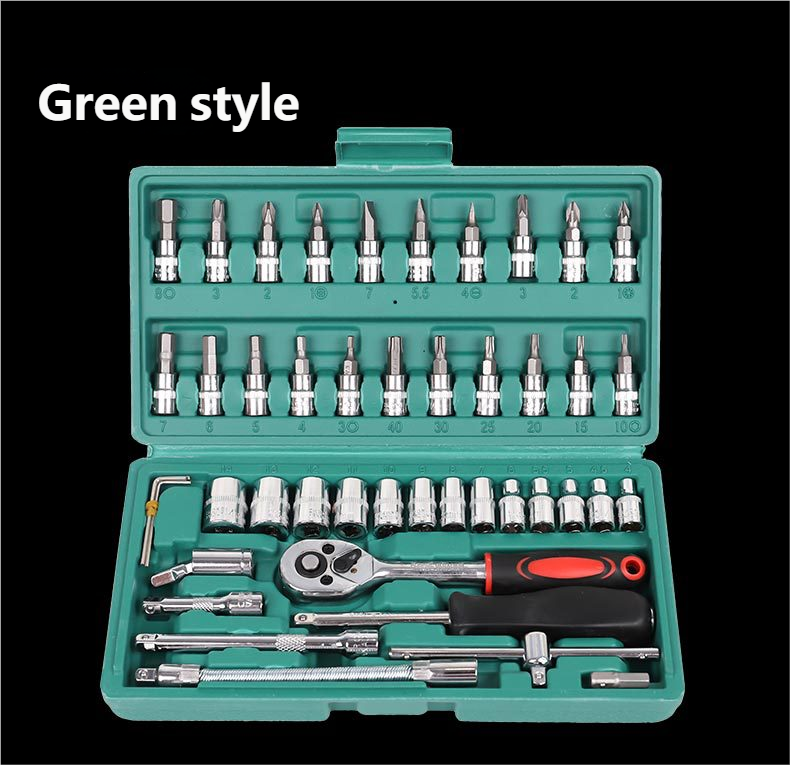 46-PC Socket Set, Caja Verde Pequeña