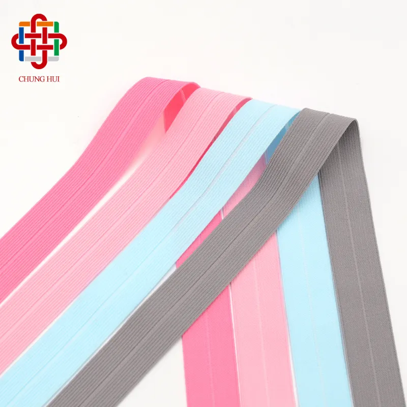 Wholesale nylon spandex colorful knitted fold over elastic band elastic bias binding tape for garment bias shiny elastic