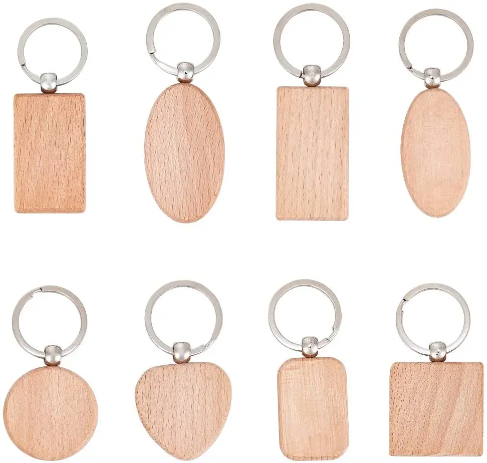Portachiavi in legno personalizzati con promozione fai-da-te rettangolo rotondo in legno Tai'lai per artigianato fai-da-te portachiavi in legno bianco
