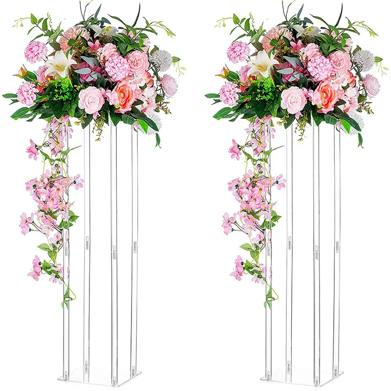 Wholesales टेबलटॉप सजावट स्पष्ट लंबा स्तंभ फूल प्रदर्शन रैक एक्रिलिक शादी फूल स्टैंड