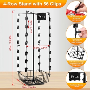 Tùy Chỉnh Snack Bán Lẻ Hiển Thị Đứng Với Giỏ 4 Hàng 56 Clip 360 ° Xoay Khoai Tây <span class=keywords><strong>Chip</strong></span> Giá Kẹo Lưu Trữ Giá - Product Image 2