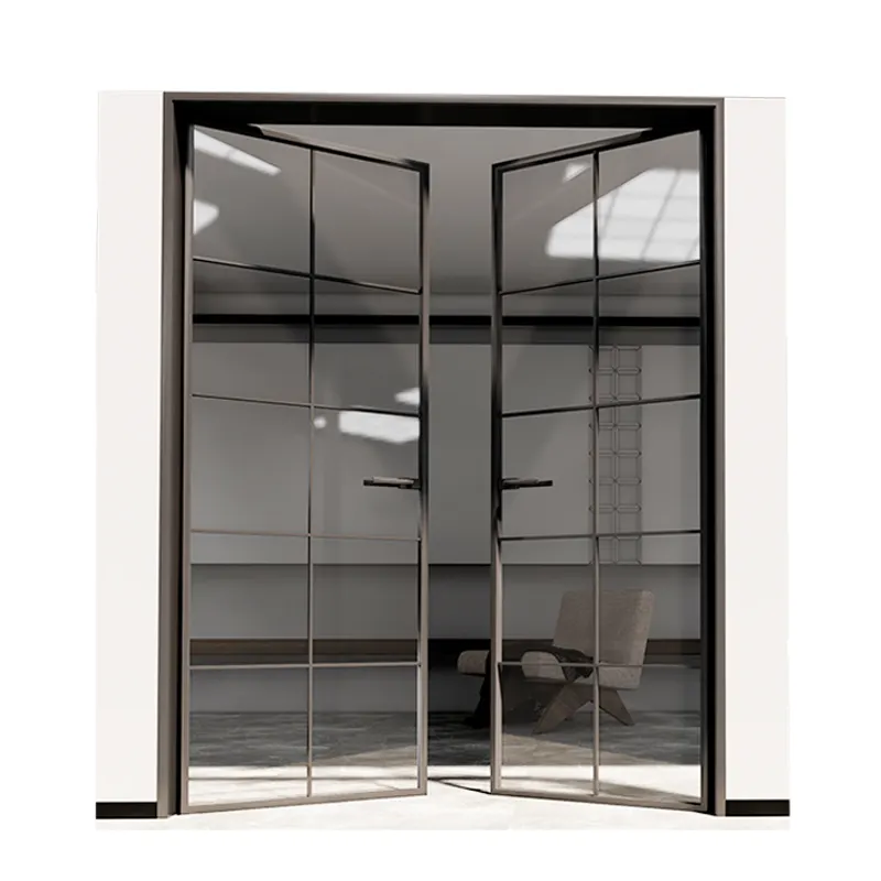 Kantoor Dubbele Beglazing Franse Deuren Buitenkant Zwart Slank Frame Flush Glazen Deuren Interieur Aluminium Deuren Flush Deuren