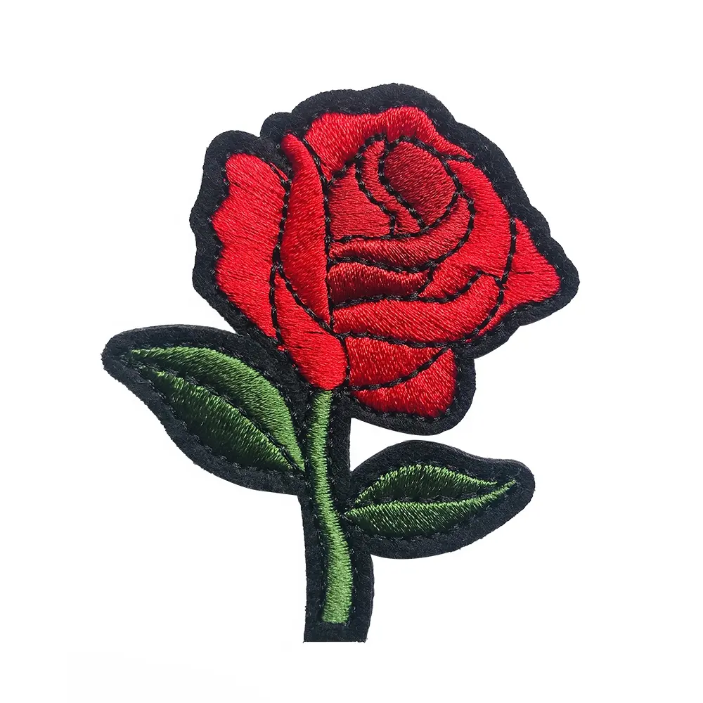 Remendo de bordado com flor de rosa vermelha bordado, design personalizado