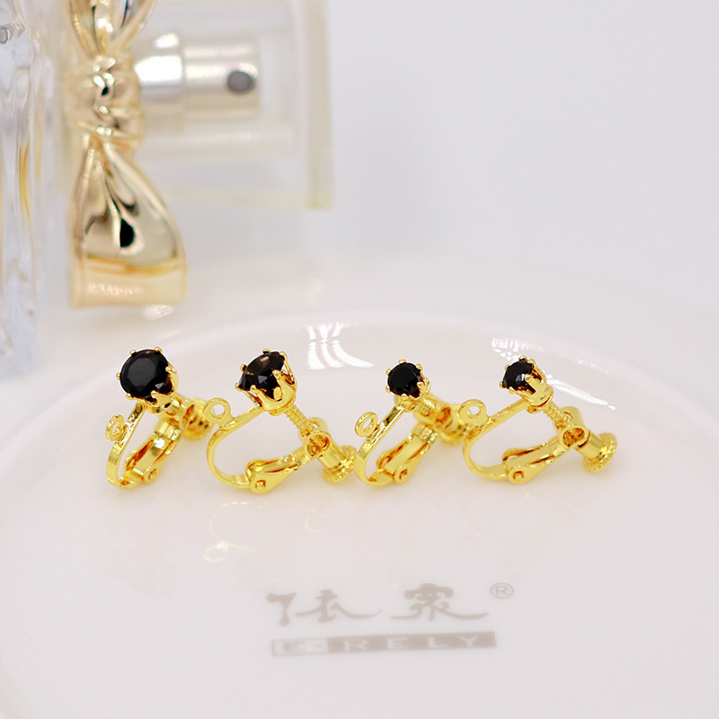 Clips d'oreilles en or véritable 18 carats, zirconium noir