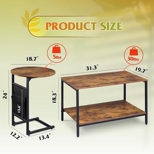 现代二合一咖啡桌套装长方形中心桌和客厅C形圆形茶几 - Product Image 3