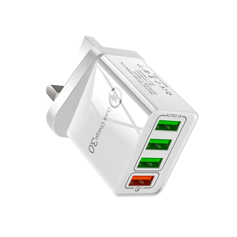 Chargeur multi-port USB QC3.0 et prise UK, adaptateur, pour téléphone portable, idéal en voyage rapide, 18/20/12V, 10 pièces