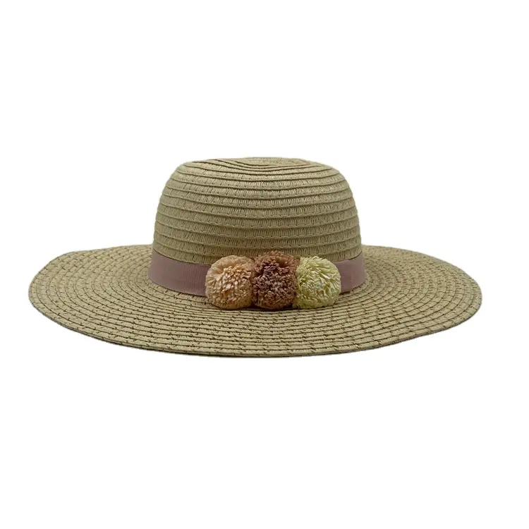 Cappello Sombrero grande all'ingrosso cappello estivo da donna con nappe cappello di paglia cappello da sole floscio a tesa larga con corda tinta unita Beige fiore femminile e fiocco