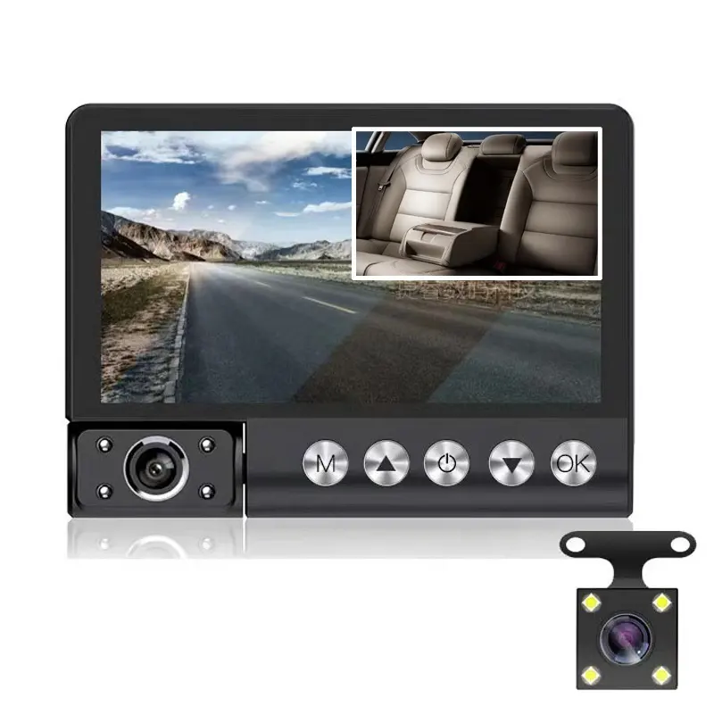 3-канальный шрифт 1080P задний и внутренний 3-х объективный видеорегистратор 4-дюймовый сенсорный ЖК-видеорегистратор для автомобиля 3-сторонний видеорегистратор для такси и автомобилей