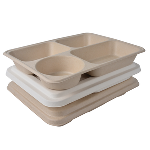 OEM Food Take <strong>Away</strong> Disposable Biodegradable <strong>4</strong> Compartments Lunch Container Sugarcane Bagasse Pulp Bento <strong>Box</strong> with Lid - Product Image 6