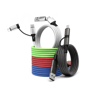 PD 60W Self-Coiling Magnetic Fast Charging <strong>Data</strong> Cable Nylon Combo <strong>Input</strong> Connectors for Type C Cellphone and iPhone 12 15 16