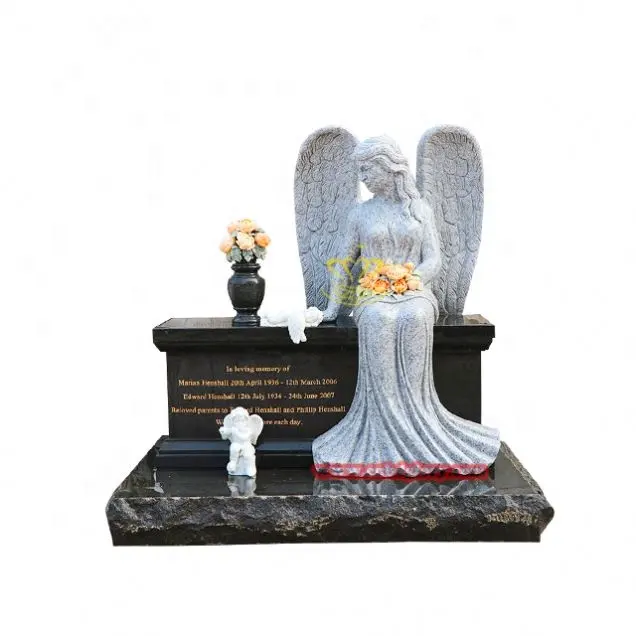 تمثال فني من الرخام الأسود بتصميم ضريح مقبرة لوحة تمثال ملاك
