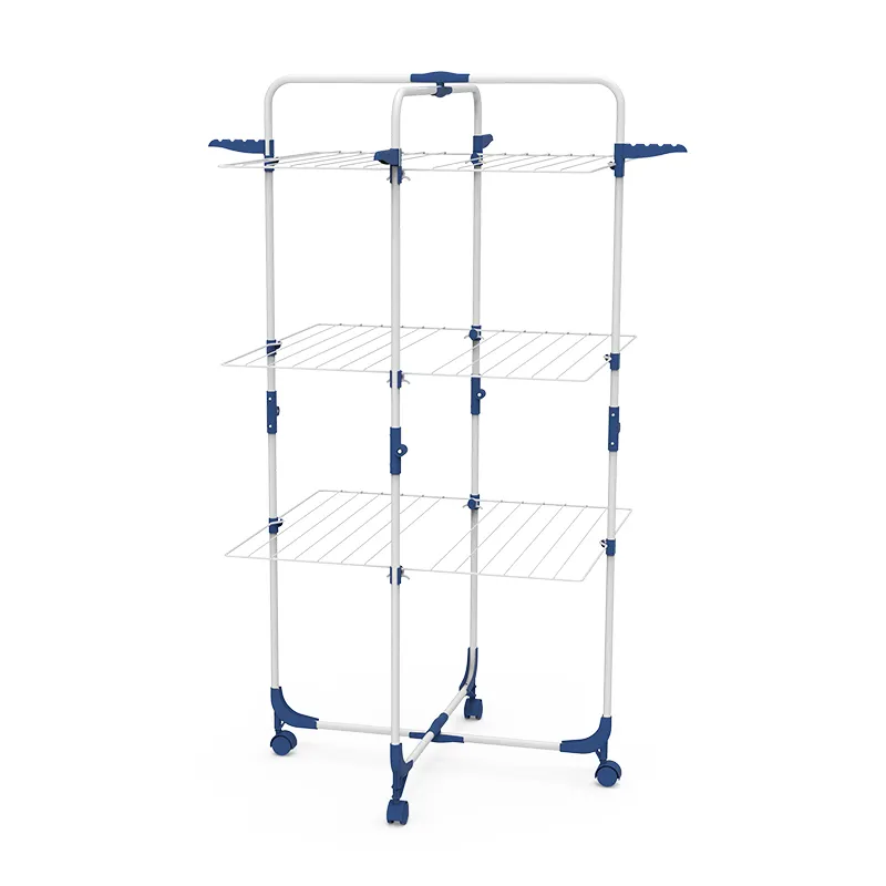 Precio barato 3 de balcón de Metal plegable secado hogar tela secadora de ropa de pie ropa Rack con ruedas