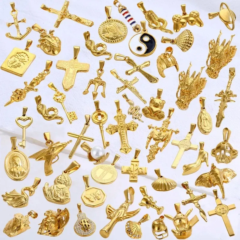 Nuovo Design placcato oro 18 carati Logo personalizzato gioielli Hip Hop collana con ciondoli da uomo in acciaio inossidabile ciondolo croce crocifisso con ciondolo YinYang