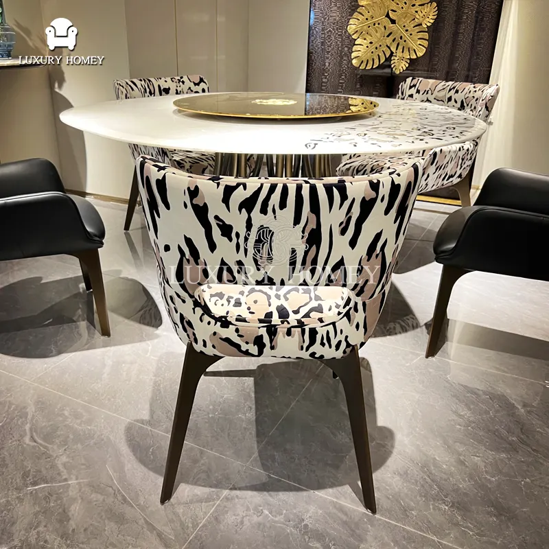 Silla de leopardo de diseño italiano de lujo para comedor, muebles de mesa de mármol modernos, sillas de comedor de cuero de 6 plazas para mesa de comedor