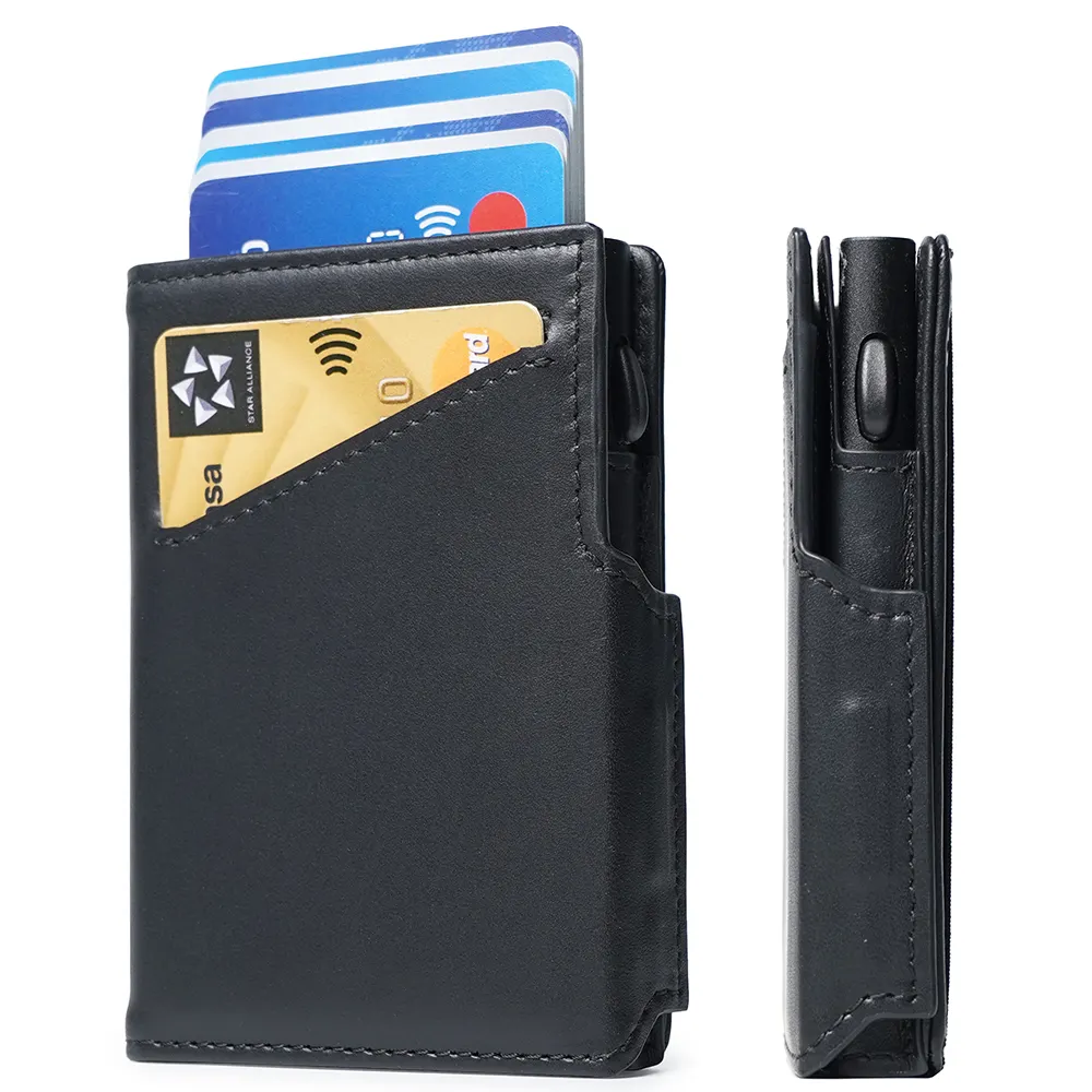 Portefeuille personnalisé pour hommes Portefeuille en cuir à deux volets pour hommes Porte-cartes en aluminium avec blocage RFID en métal Cadeaux pour hommes