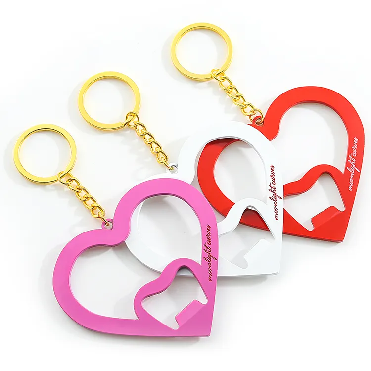 3d Custom Logo große große Größe hohl rot lila weiß kleine Metall Herzform Paar Schlüssel bund