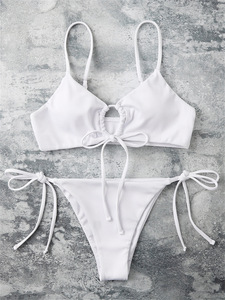 Micro Tanga G-String brasileño Mini Top neón Bikini traje de baño conjunto Sexy Tanga con logotipo frontal y decoración de volantes - Product Image 4