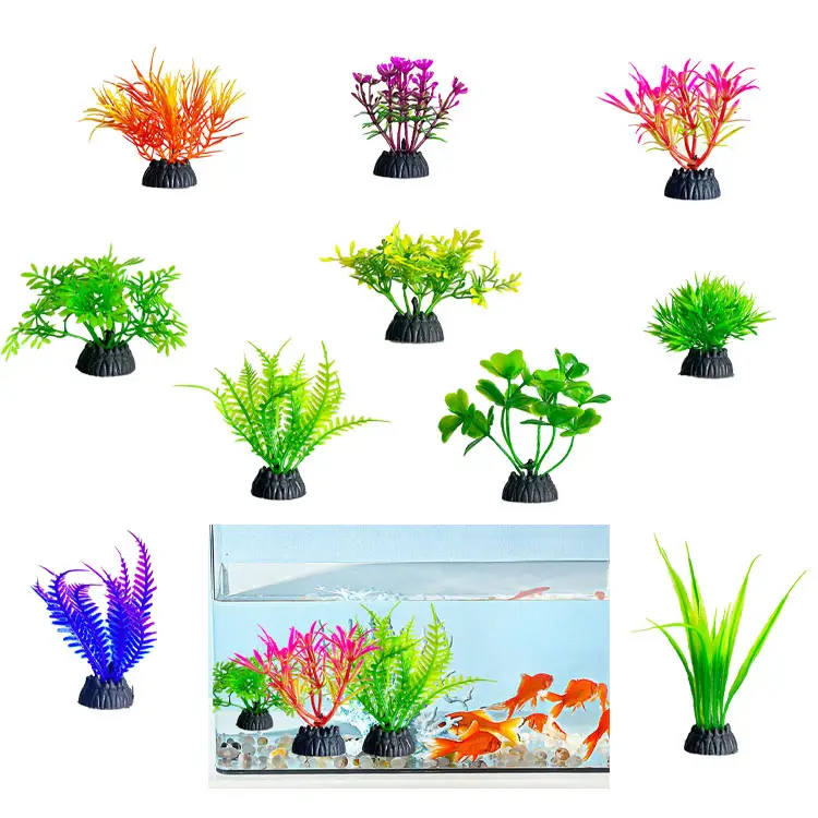 10 pz piccoli ornamenti per piante acquatiche di simulazione plastica decorazione piante erbacce colore piante per acquario