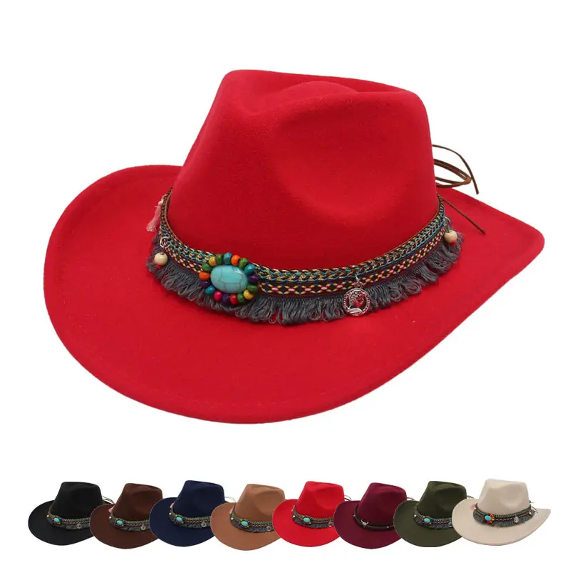 Nueva llegada logotipo bordado personalizado borde elegante Western Cowboy gorras de ala ancha algodón Panamá Jazz fieltro Fedora sombreros