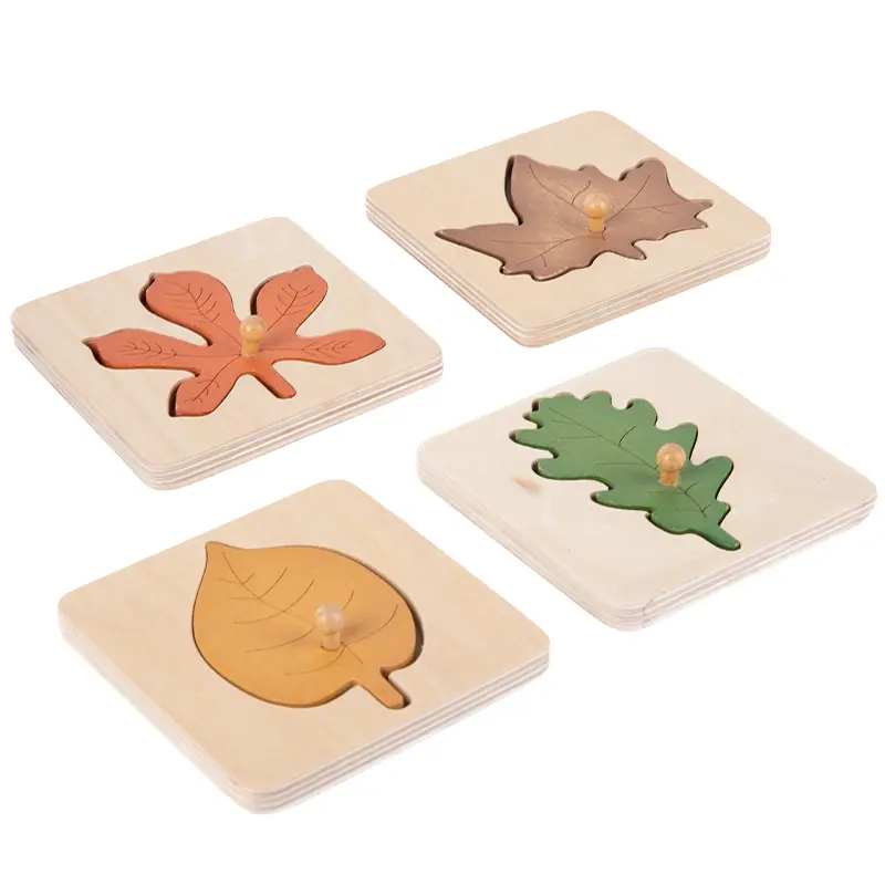 Vendita calda Montessori 4 pezzi di legno foglia di corrispondenza Puzzle albero cognizione giocattolo educativo di corrispondenza Puzzle per bambini