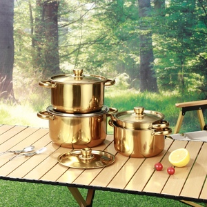 4/5 Mảnh Vàng Thép Không Gỉ Canh Kho Chậu Set Sâu Dày Cho Phổ Bếp Cảm Ứng Bếp Gas Kim Loại Bền - Product Image 2