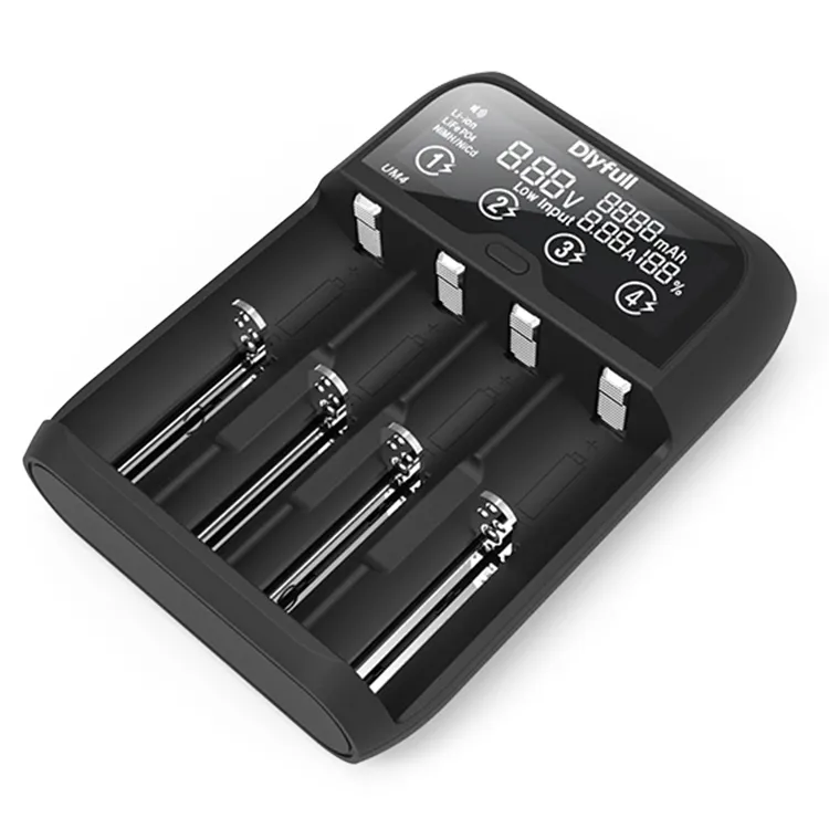 Dlyfull USB 4-Slots LED carregador de bateria para Li-ion 18650 26650 NiMh/Ni-Cd AA/AAA baterias recarregáveis