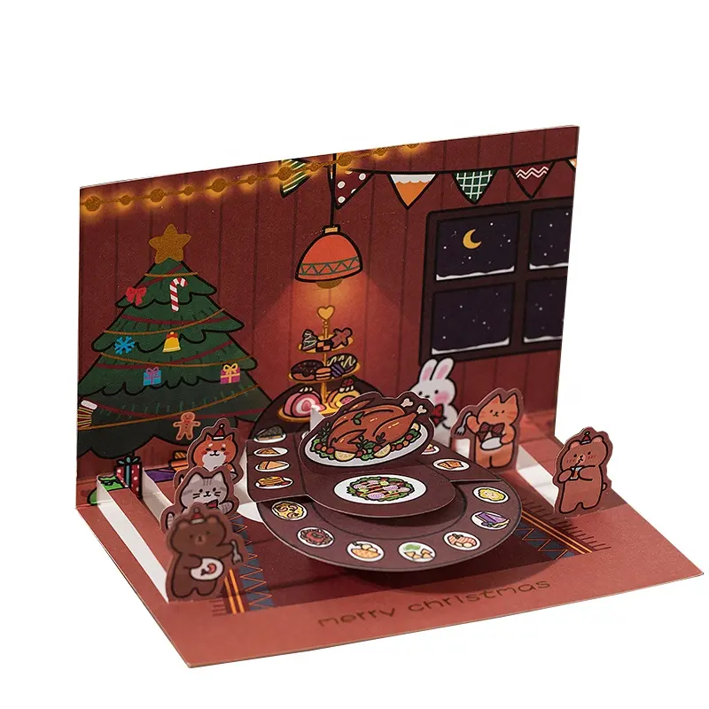 Yuxian 3d Kerst Wenskaart Jingle Bell Santa Eve Romantische Cadeau Collage Decoratie Cadeaukaart Met Envolpe