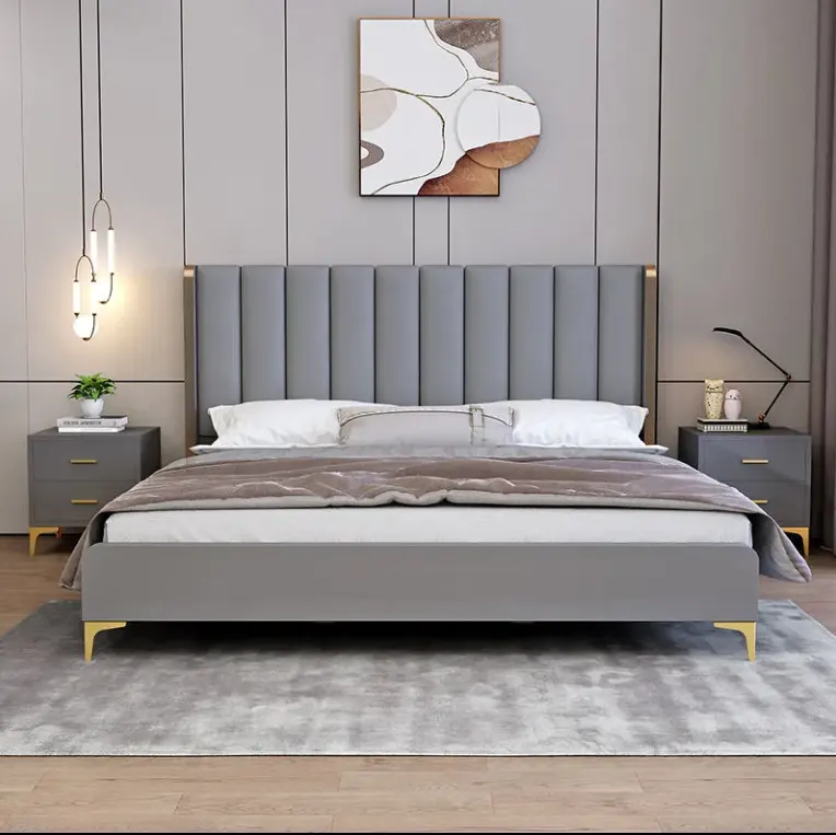 Rangement pour lit king-size de californie nordique, nouveau design, tissu supérieur en bois massif, lit double king-size, tissu surélevé pour lit simple