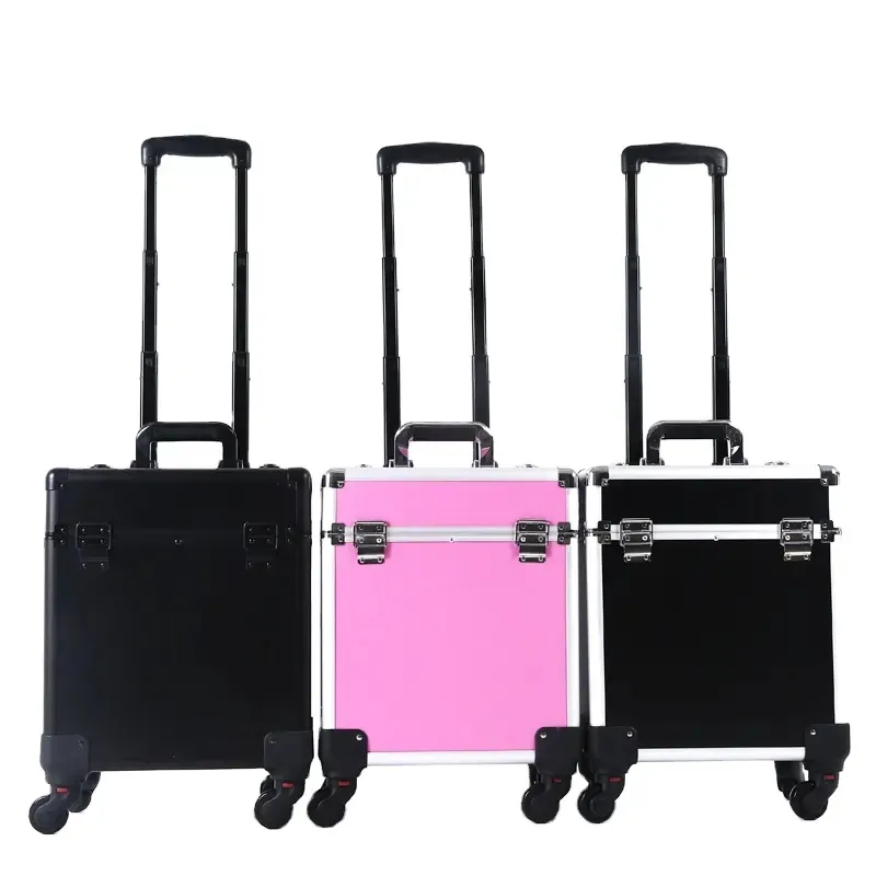 Portable Cosmetology Case Wheels Locks Large Hair Styling Make Up Case Travel Rolling Makeup Train Case with Drawer