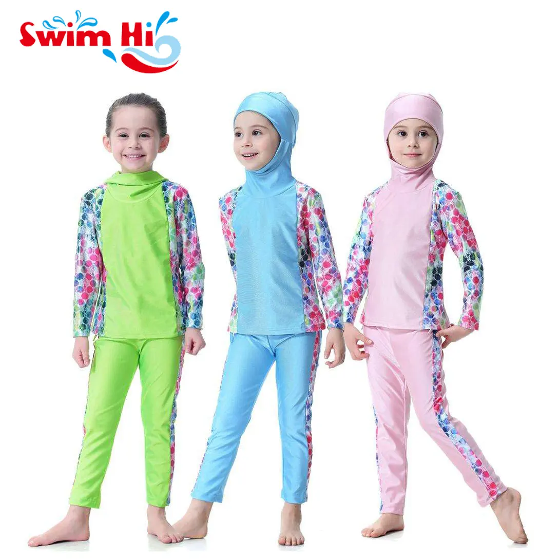Kunden spezifische Ganzkörper-bedeckte arabische kleine Mädchen-Bade bekleidung muslimische Mädchen-Strand kleidung islamischer langer Badeanzug arabischer Kinder-Badeanzug