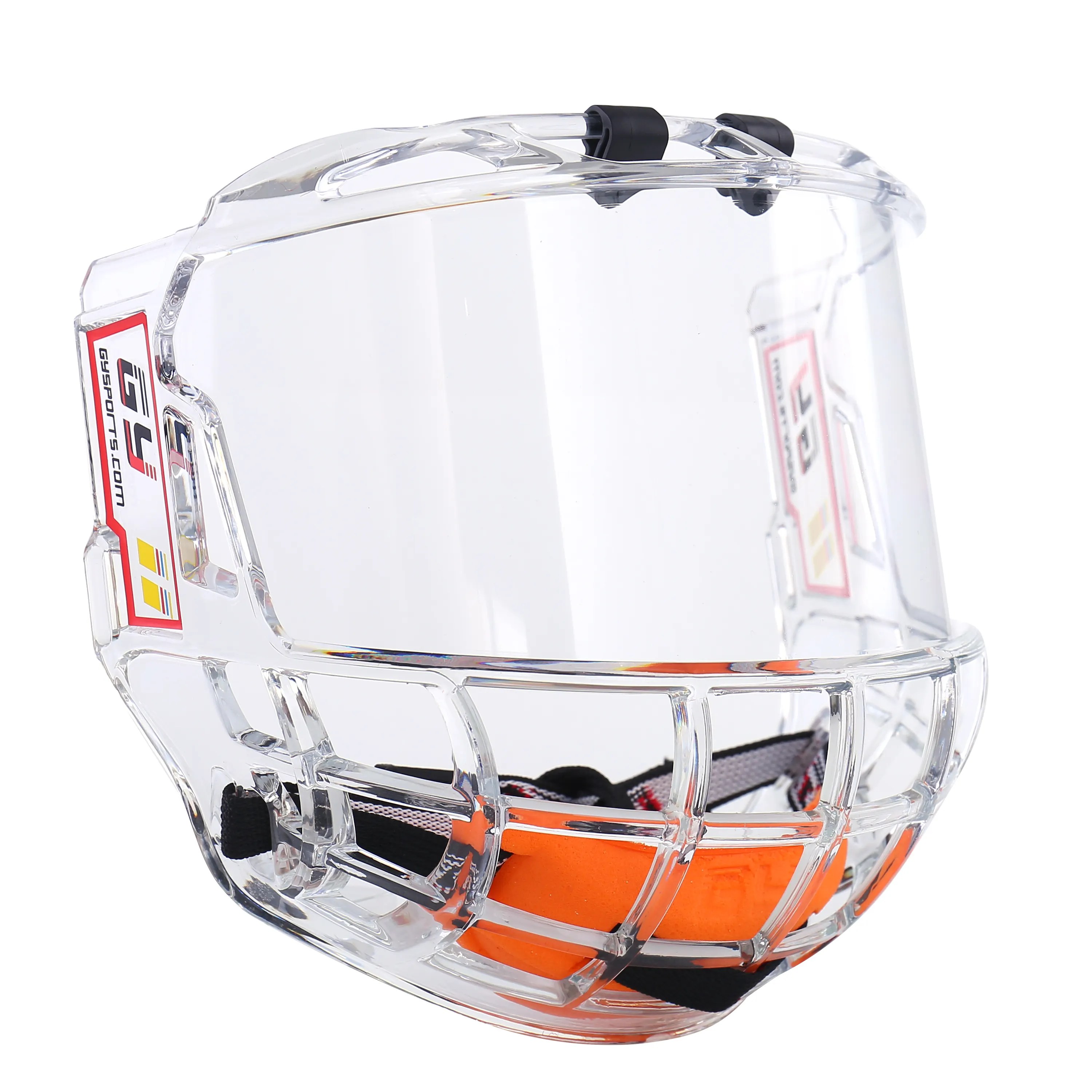 Venta caliente Máscara de hockey sobre hielo transparente Interior antivaho exterior revestimiento antiarañazos Jaula para casco de hockey sobre hielo