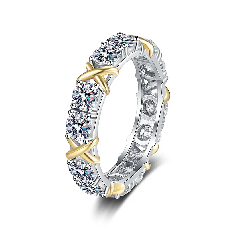 Alla moda bicolore anello croce argento sterling S925 anello di lusso moissanite diamante anello di fidanzamento da donna