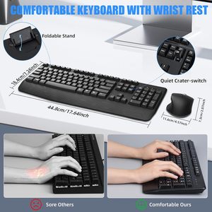 2.4G Full Size Wireless Ergonomic <strong>Keyboard</strong> Wrist Rest 3 Adjustable DPI Optical Mouse Wireless <strong>Keyboard</strong> Mouse Combination Windows - Product Image 5
