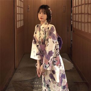 白格女日式传统和服休闲武士女士白色浴衣蝴蝶结高品质潮流宽松睡袍衣服