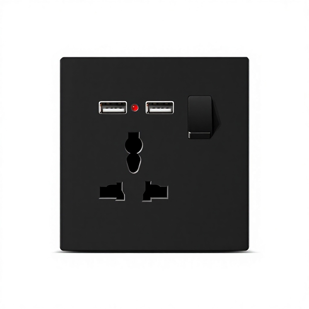 Un interruptor con 3 orificios y USB.