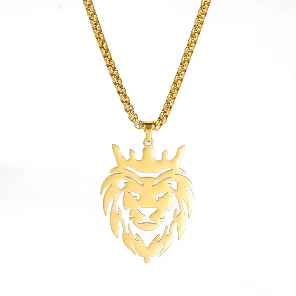 Colar com pingente de tendência de moda e design, colar personalizado com cabeça de leão oca e imperiale de ouro, joia fina