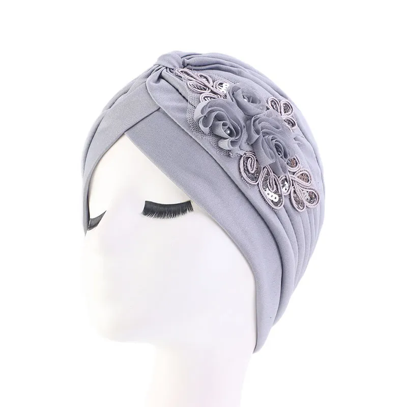 In Stock all'ingrosso da donna africano copricapo con paillettes fiore turbante per nodo Pre legato cappellino avvolgente