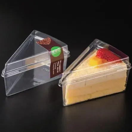 Contenedor de plástico PET súper transparente para sándwich de pastel de queso Mini caja de plástico transparente contenedor de rebanadas de pastel de panadería individual