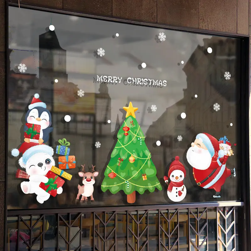 Pegatinas navideñas para ventana de Papá Noel, película de vidrio, pegatina de cristal para ventana de Navidad