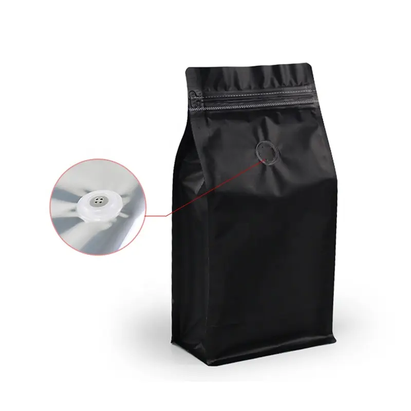 Sacchetto di imballaggio del caffè del caffè di alluminio del sacchetto del fondo piatto nero del fornitore della cina con la valvola