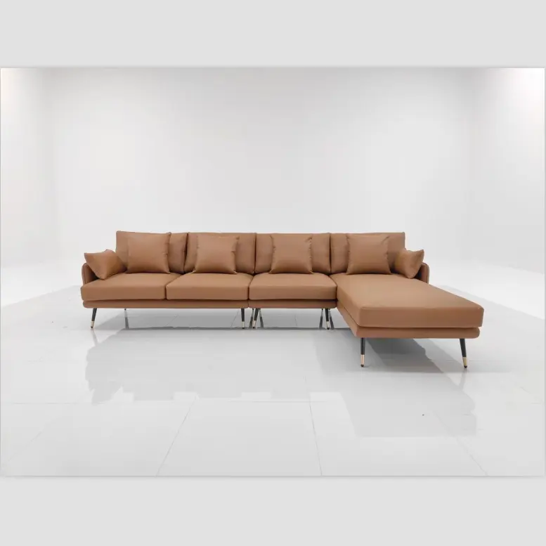 Moldura de couro minimalista nórdica, sofá moderno com armação de metal para sala de estar, pequeno apartamento