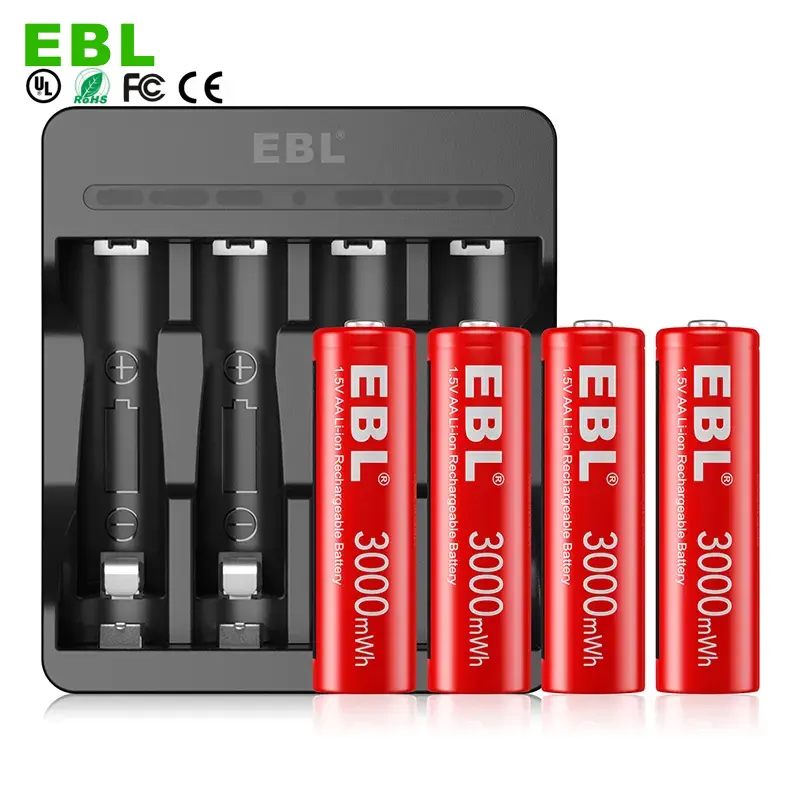 EBL батареи 3000mWh AA 1,5 v литиевая батарея с USB входом зарядное устройство