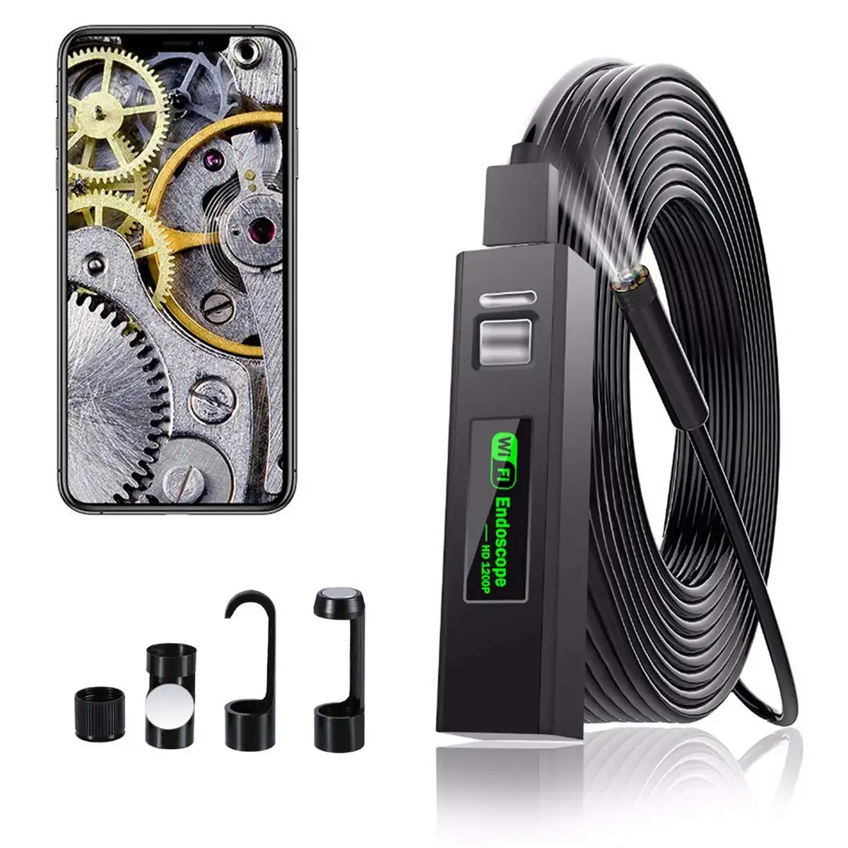 F150 WiFi endoskop kamera 8mm 5m sert kablo Mini kamera HD 1200P su geçirmez Wifi muayene Borescope Android Iphone PC için