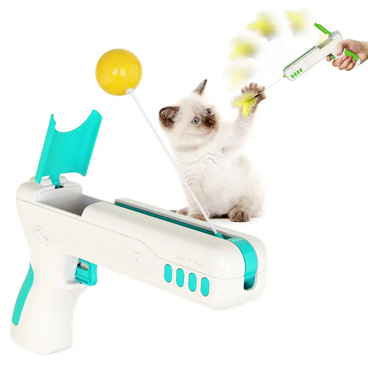 Brinquedo de venda quente de penas de gato atirador de bola de gato brinquedos de tiro interativo lançador de bola de brinquedo de gato