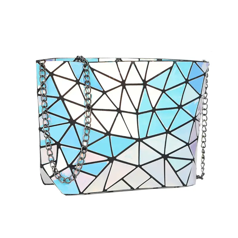 Bolso de mano con patrón geométrico para mujer, bandolera con cadena de PU, con patrón de diamante láser, venta al por mayor