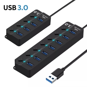 Hub USB 3,0 para ordenador PC de alta velocidad 4/7 Puerto USB 3,0 Hub Splitter con interruptor de encendido/apagado Multi para PC portátil en Stock