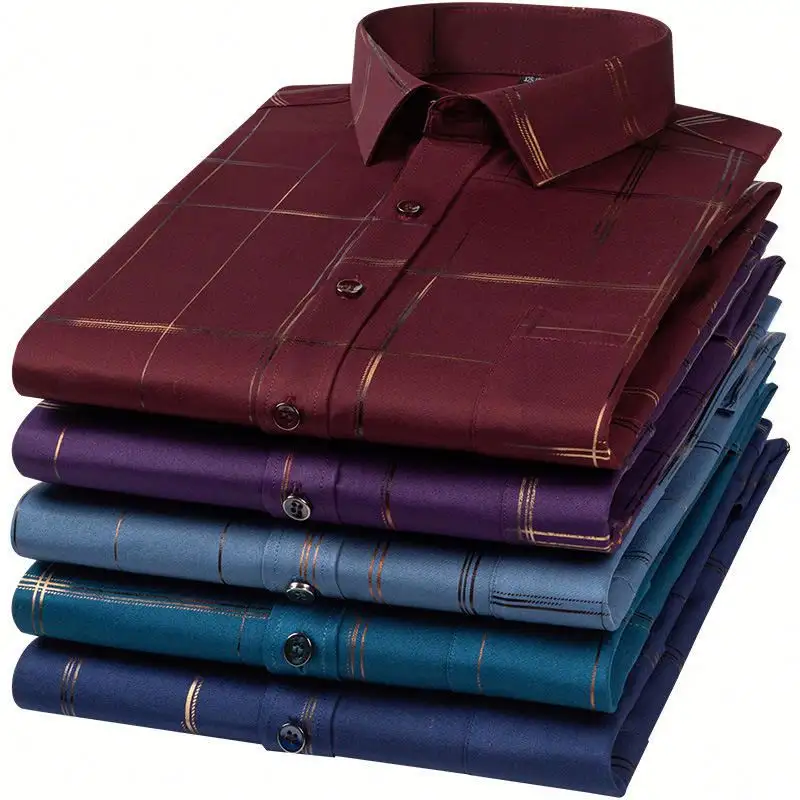 Sıcak satış tasarım streç kırışıklık karşıtı uzun kollu gömlek Casual artı boyutu erkek gömlek
